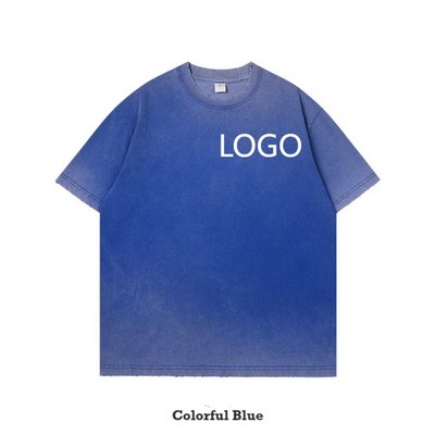 300G Heavyweight Vintage Distressed Acid Wash Oversized Cotton T-Shirt