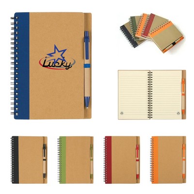 Kraft Paper Spiral Notebook With Pen