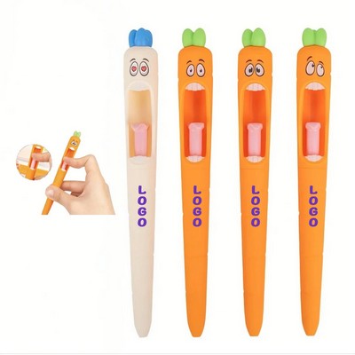 Office Pen Carrot-Shaped Humorous Push-Type With Tongue Refill Mechanism