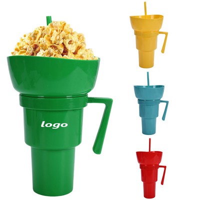 Dual-Compartment Snack and Drink Cup 32oz with Lid and Straw