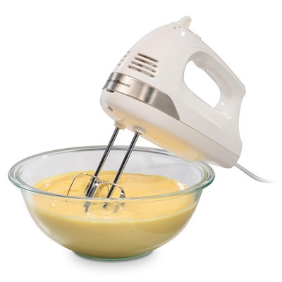 Hamilton Beach 6 Speed Hand Mixer w/Easy Clean Beaters, Snap-On Case, 7 Attachments - White