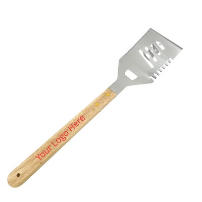 4-In-1 Stainless Steel BBQ Spatula with Wood Handle