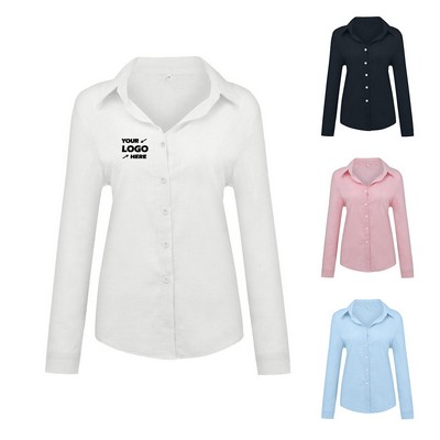 Womens V Neck Button Down Linen Shirts