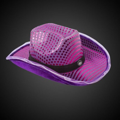 Purple Light Up Sequin Cowboy Hat w/Black Band