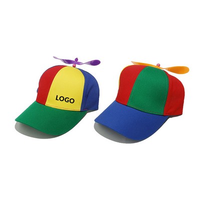 23'' Adjustable Rainbow Baseball Cap for Adults w/Detachable Dragonfly Helicopter