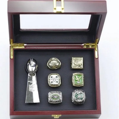 6 Philadelphia Eagles Championship Rings Set w/Trophy