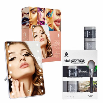 Pursonic Touchscreen Led Vanity Mirror And Luxurious Gel & Mud Face Mask Set