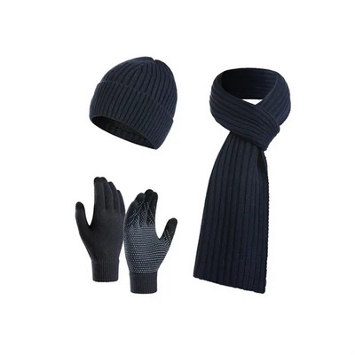 Winter Knitted Beanie Hat Scarf Glove Set