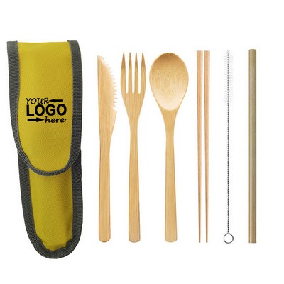 Reusable Wooden Travel Flatware Set With Case