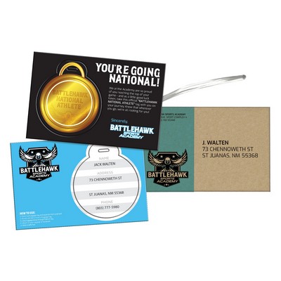 Laminated Postcard with Punch-Out Luggage Tag/Ornament and Envelope