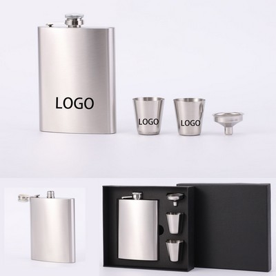 8oz Stainless Steel Flagon with 2 Cups & Funnel