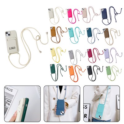 TPU Phone Case w/ Card Holder & Nylon Lanyard