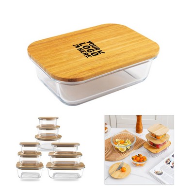 Bamboo Lid Clear Glass Lunch Bento Box