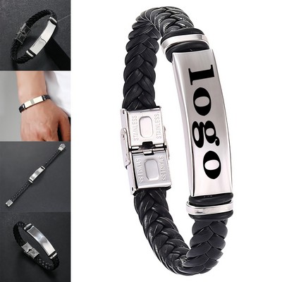 Personalized Engraved Leather Bracelet With Adjustable Fit