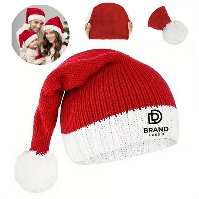 Knitted Santa Hat with Pompom Soft Beanie