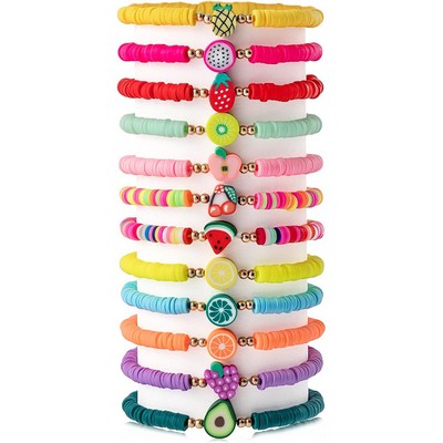 Bohemian Fruit Clay Beaded Elastic Bracelet 12pcs a Set