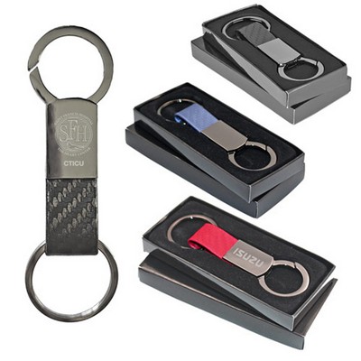 Clip-on Gunmetal Faux Fiber Leather Key Tag