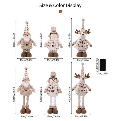 Extendable Doll Figurine Christmas Holiday Decor Santa Snowman Reindeer Stretchable Plush