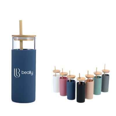 20Oz Drinking Glasses With Silicone Sleeve And Straw