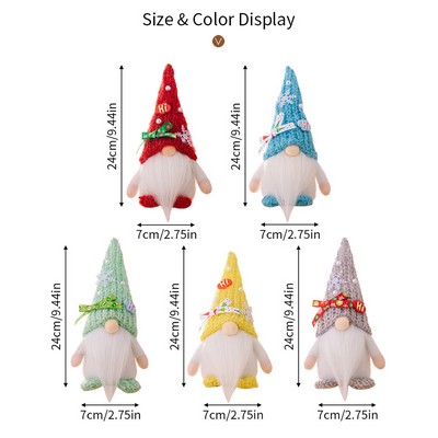Christmas Colorful Wreath Gnome Figurine Santa Rudolph Knitted Plush Doll Decoration