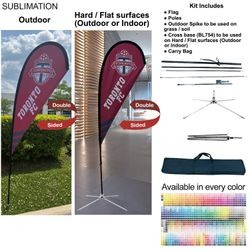 7.5' X-Small Tear Drop Flag Kit, Full Color Graphics 2 Sided, Outdoor Spike base, Indoor Cross Base