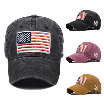 Patriotic Embroidered Cap with US Flag
