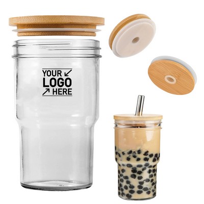 Bamboo Lid Bubble Tea Glass (24 Oz)