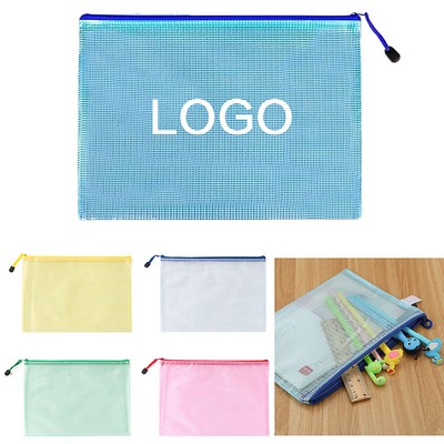 A5 Transparent Mesh Zipper File Pouch