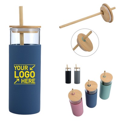 15.2 oz Glass Tumbler with Bamboo Lid & Straw