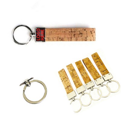 Rectangle Cork Metal Keyring
