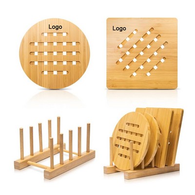 Square and Round Heat Resistan Hot Pads Natural Bamboo Trivet Mat
