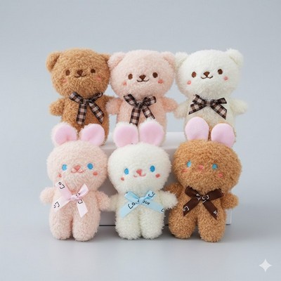 3D Plush Bunny & Bear Bowtie Keychain Charms