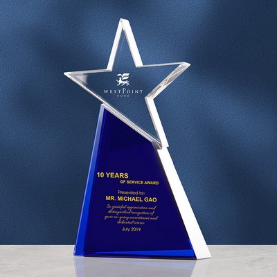 Blue Accent Star Crystal Award Trophy