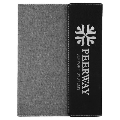 Black/Gray Leatherette Canvas Small Portfolio with 6x8 notepad - Laser Engraves to Silver