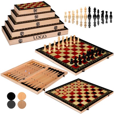 Wooden Chess and Checkers 2-in-1 Board Games