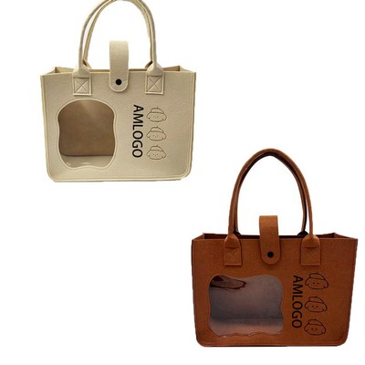 Eco-Friendly Felt Tote with Clear Front Pocket
