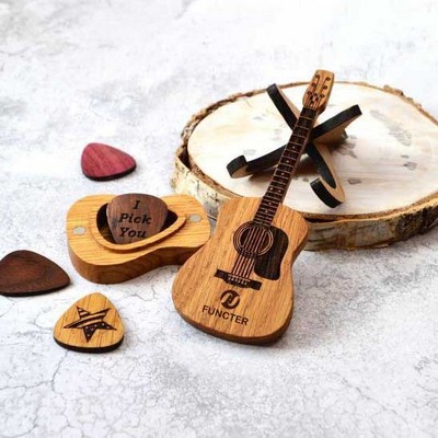 Wooden Acoustic Guitar Pick Box W/ Stand