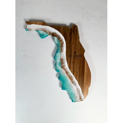 Florida Shaped Acacia Cheese Board - Caribbean Blue