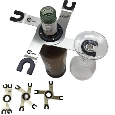 Stainless Steel Foldable Metal Wine Rack With 4 Glasses Cups Holders Organizer