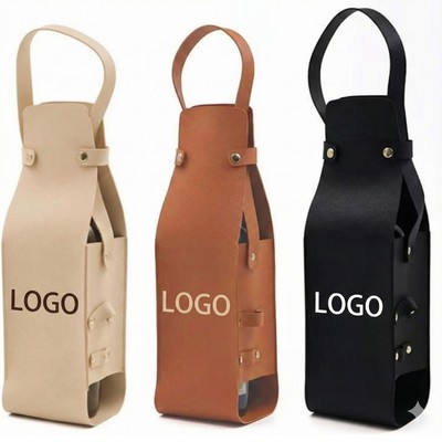 Portable PU Leather Single Wine Bottle Carrier & Tote