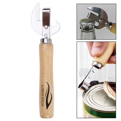Multifunctional Stainless Steel Wooden Handle Can Opener