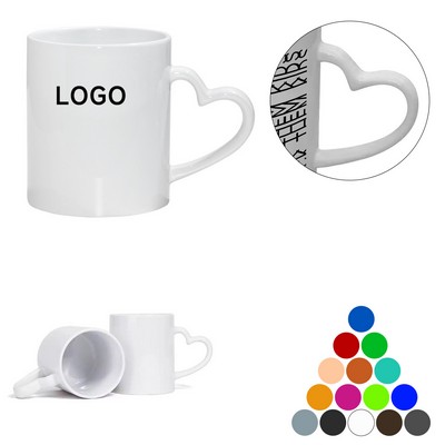 11oz Sublimation ceramic mugs with heart handle.
