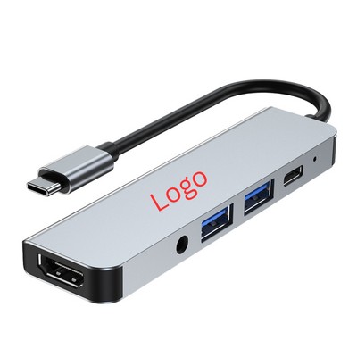 Aluminum 5-in-1 USB-C Hub with 4K HDMI & Audio