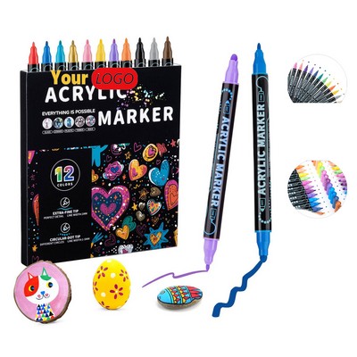 12-Color Dual Tip Acrylic Paint Marker Pens for Art