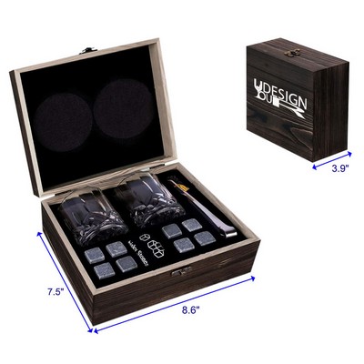 Whiskey Glasses Set with Wooden Storage Box