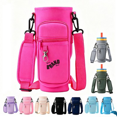 Neoprene Multi-pocket Water Bottle Carrier Bag w/ Adjustable Strap