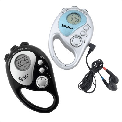 Clip On FM Scan Black Radio w/ Stopwatch