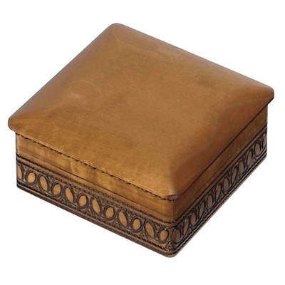 Square Tan Classic Box w/Brown Trim (4 3/4"x4 3/4"x1 3/4")