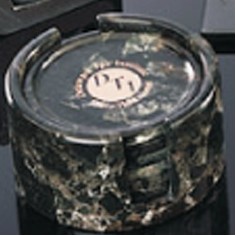 4" Genuine Green Marble Coasters w/Holder (Set of 6)