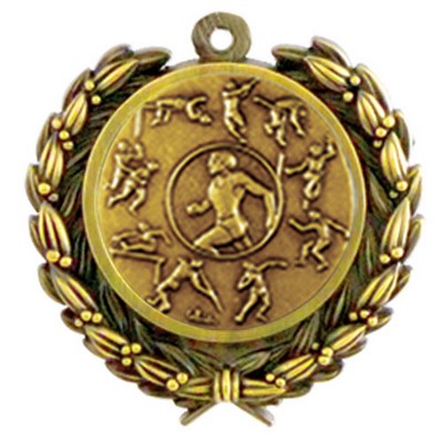 Stock Track Male Medal w/ Wreath Edge (1 1/4")